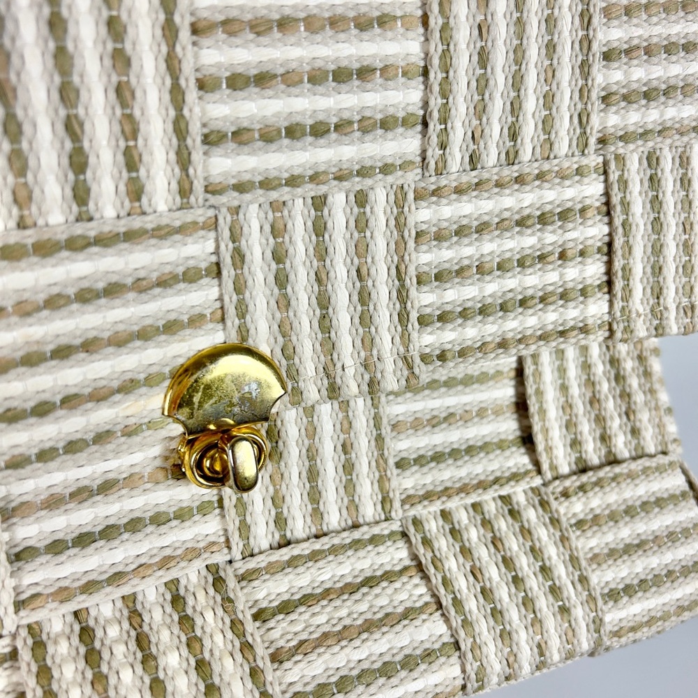 DEBENHAMS Woven‎ Summer Purse Neutral Cream Tan Wooden Handle Old Money Cruise - Picture 4 of 9